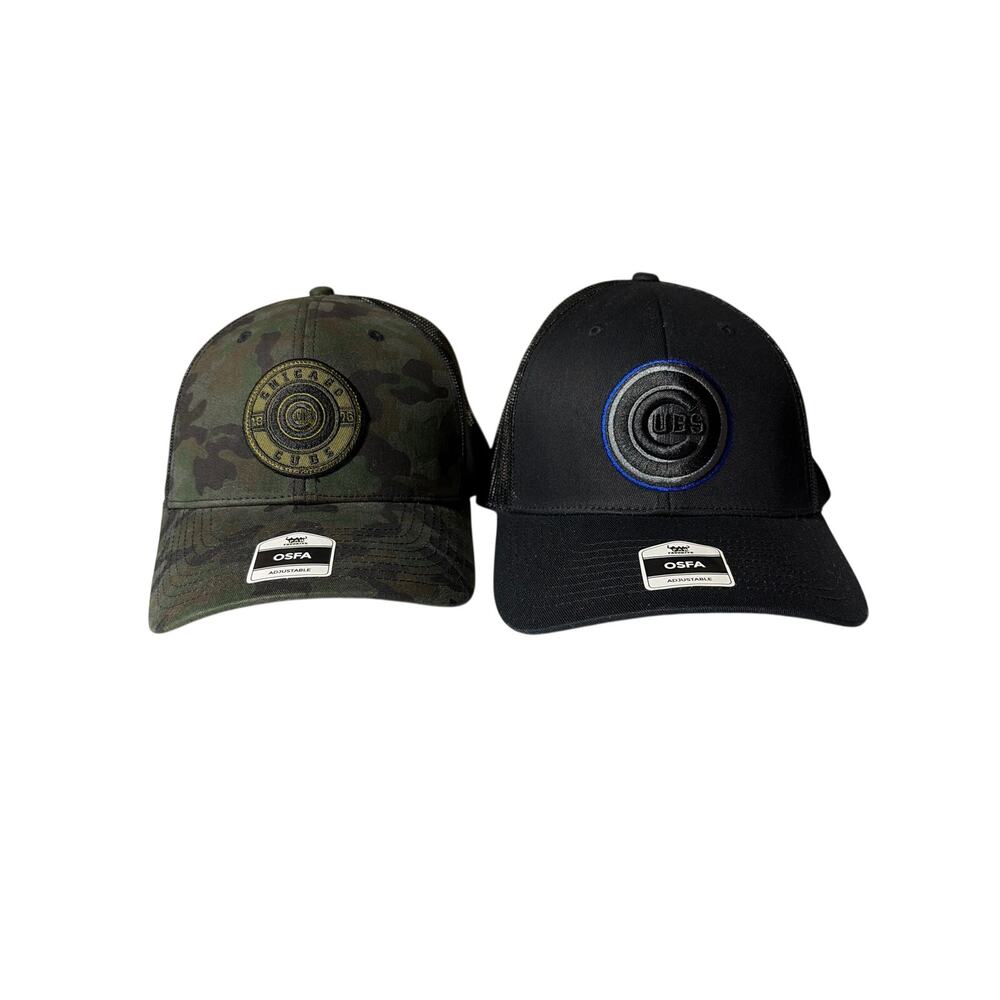 Chicago Cubs Fan Favorite trucker hats 1 black 1 camo adjustable snapback NWT